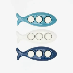 Set de 3 portavelas triple de cerámica con forma de pez