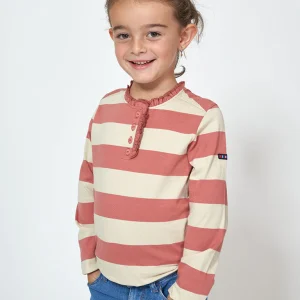 Camiseta manga larga a rayas y cuello volante