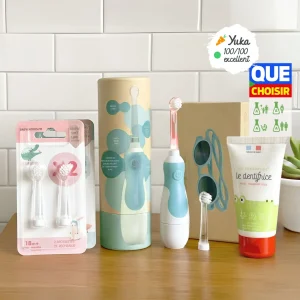 Pack Bleu Ciel Les P'tis Monstres : Brosse sonique bébé + étui kraft + brossettes + lunettes 6-36m 100% UV + dentifrice bio sans nano