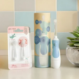 Pack Éco Bébé Les Babygators Ciel Bleu : Brosse à dents sonique + étui kraft + brossettes de rechange
