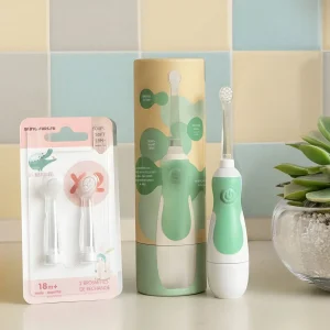 Pack Éco Bébé Les Babygators Sauge : Brosse à dents sonique + étui kraft + brossettes de rechange