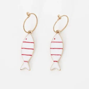 Pendientes con forma de pez a rayas rojas