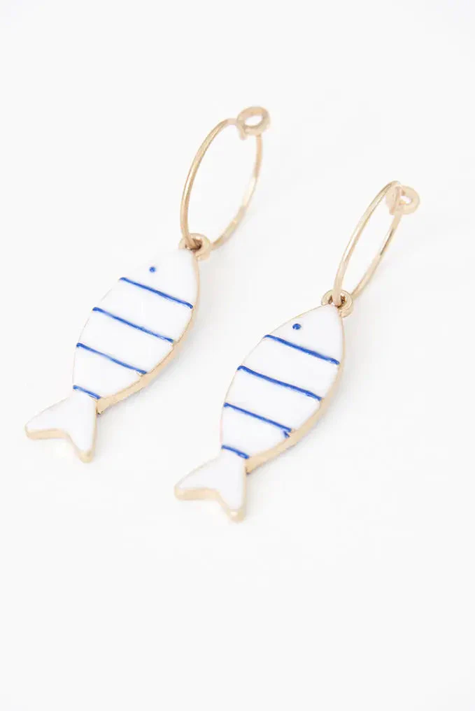 Pendientes en forma de pez a rayas azules