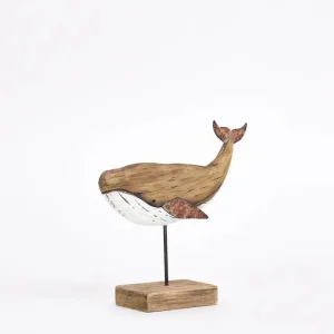 Pequeña ballena de madera envejecida con base