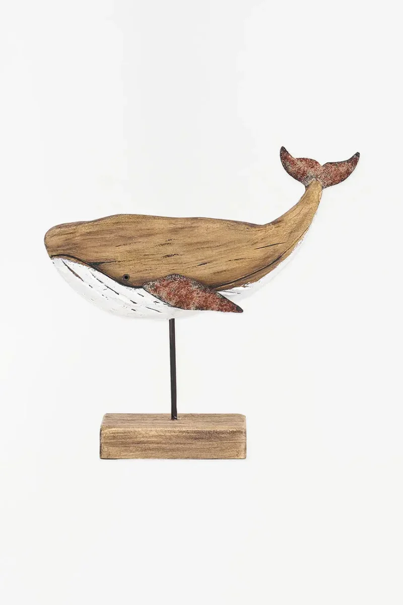 Pequeña ballena de madera envejecida con base – Image 3
