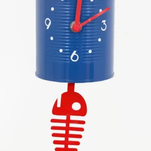 Pequeño reloj bote de conservas azul