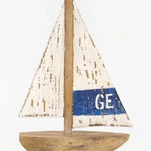 Pequeño velero decorativo en madera envejecida GE