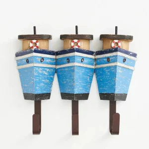 Perchero de 3 perchas barcos de madera