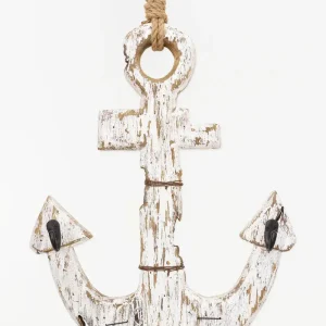 Perchero de madera envejecida con forma de ancla