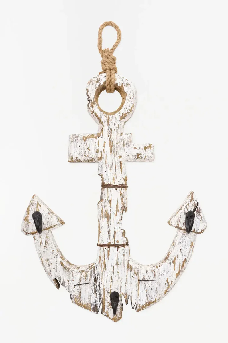 Perchero de madera envejecida con forma de ancla