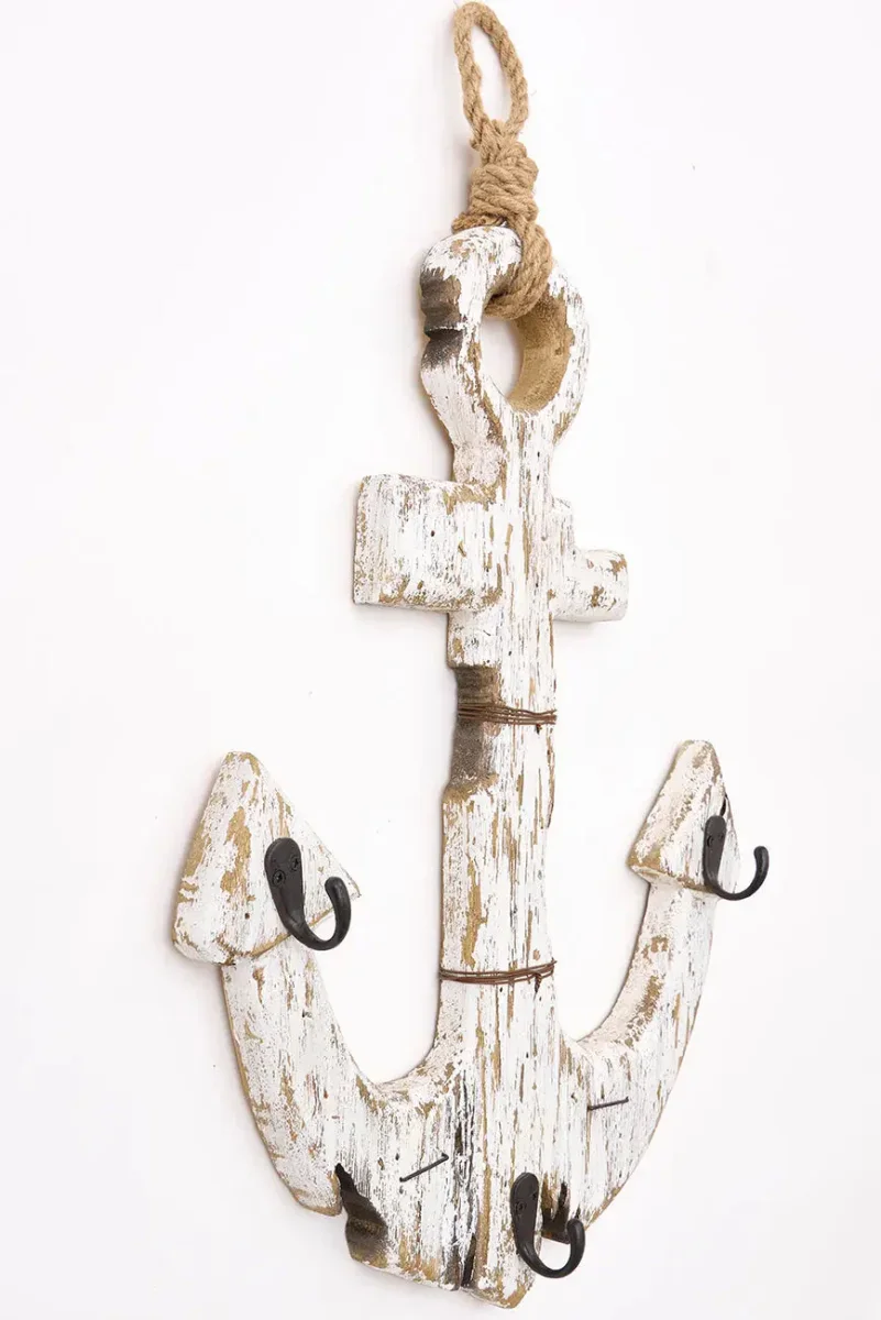 Perchero de madera envejecida con forma de ancla – Image 6