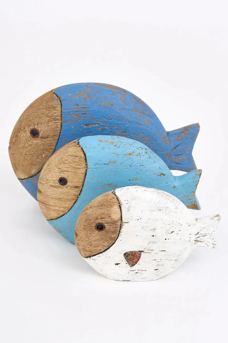 Pez de madera pintado en blanco – Image 4