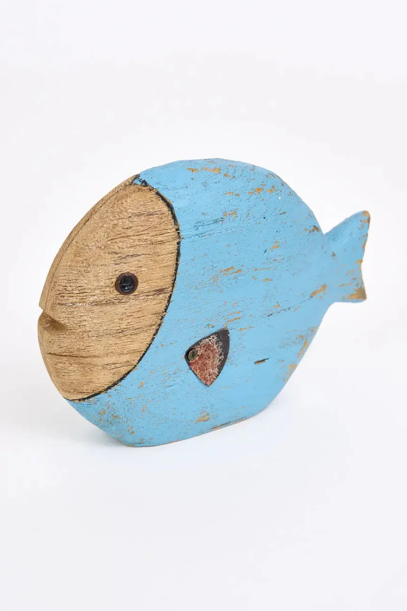 Pez de madera pintado en turquesa – Image 4