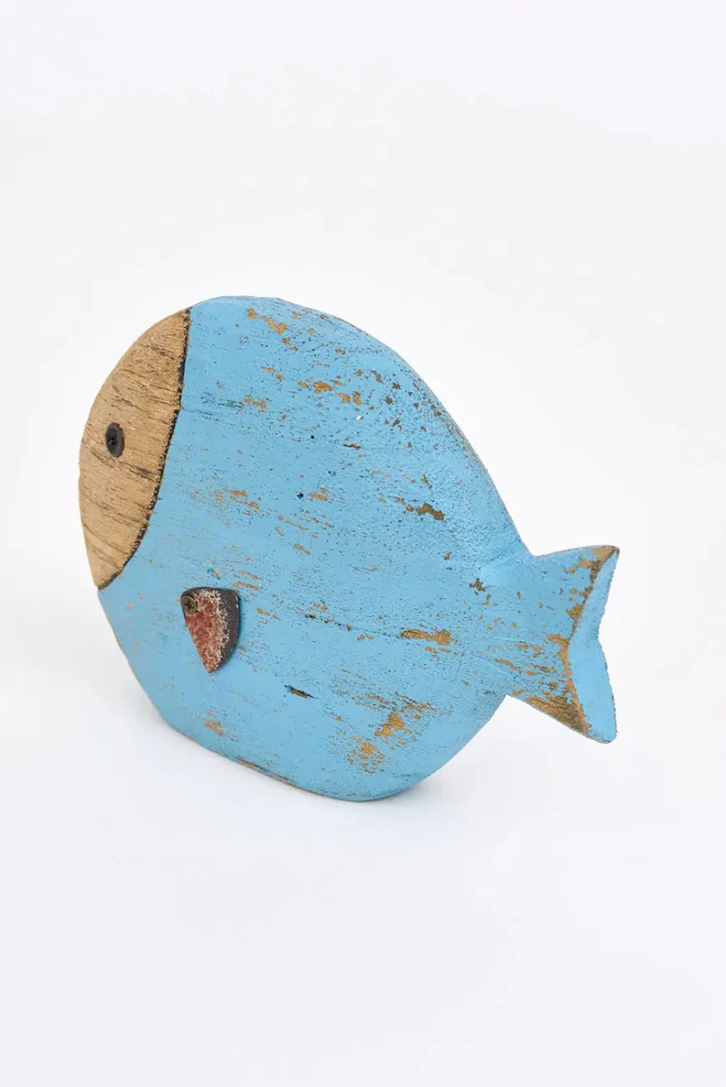 Pez de madera pintado en turquesa – Image 5