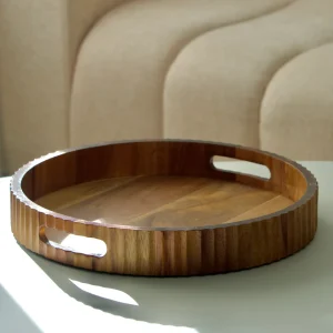 PLATEAU A RAYURES EN BOIS D'ACACIA 35.5CM