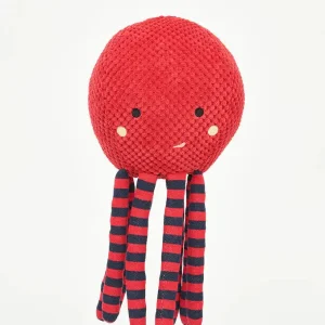 Pulpo de peluche rojo y a rayas