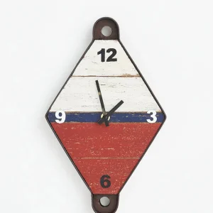 Reloj con forma de boya en madera y metal
