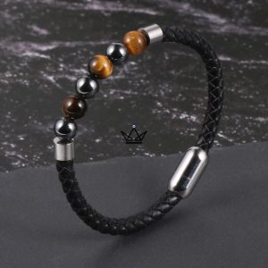 Bracelet en cuir tressé à fermoir magnétique - Leather Pearl