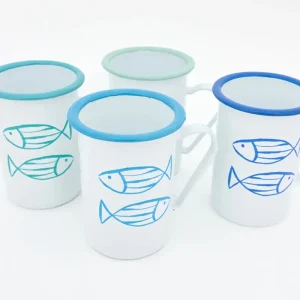 Set de 4 mugs o tazas de metal largas con peces