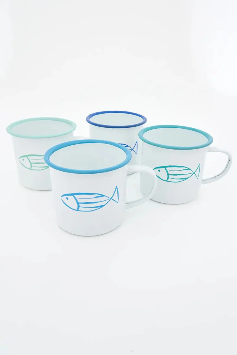 Set de 4 mugs o tazas esmaltadas con pez – Image 3