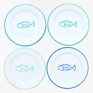 Set de 4 platos de metal esmaltados con pez