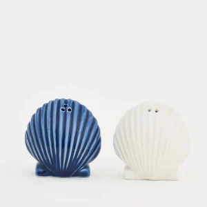 Set de salero y pimentero conchas en cerámica
