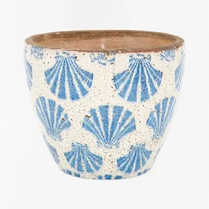Tiesto grande de terracota con conchas azules