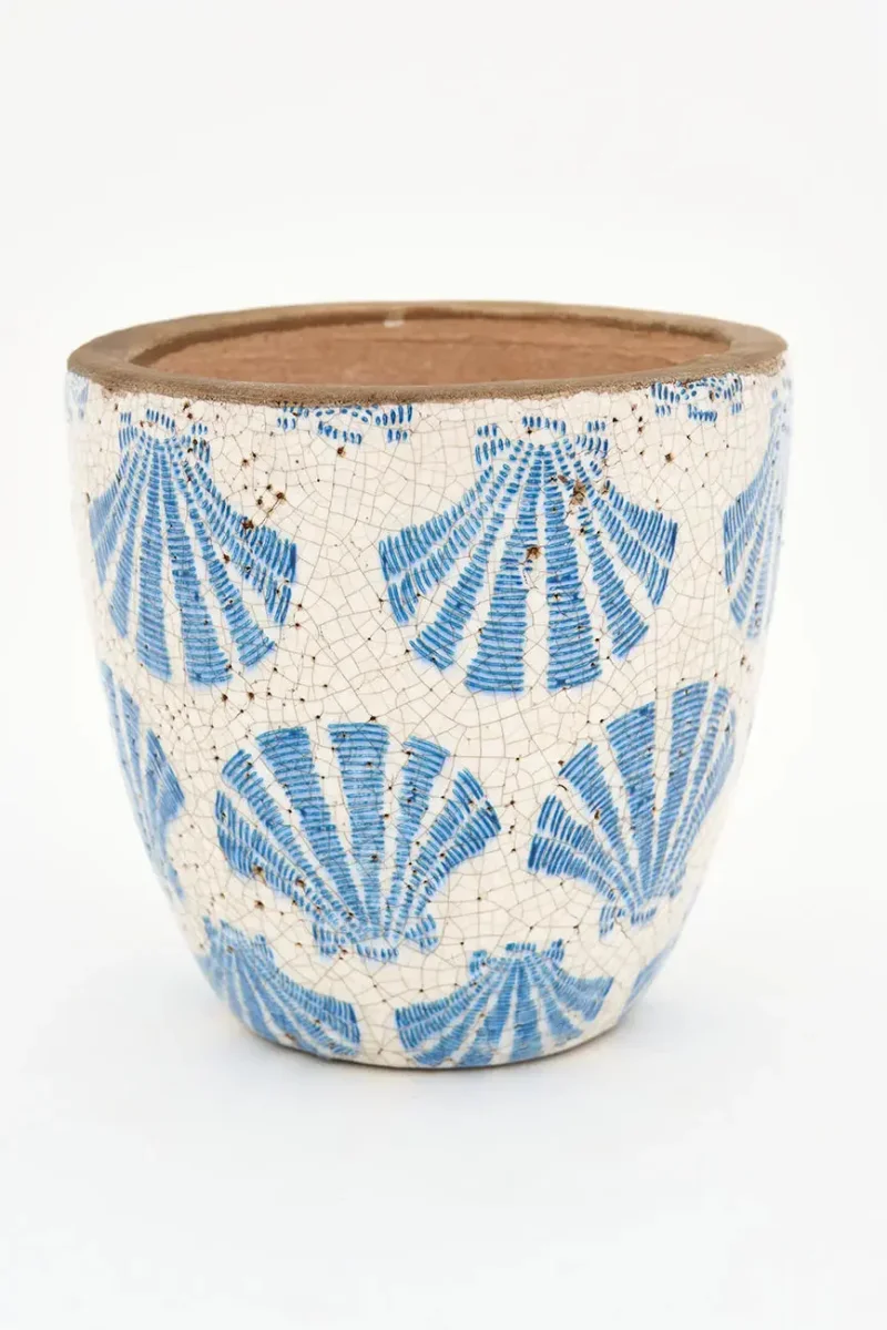 Tiesto mediano de terracota con conchas azules – Image 5