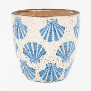 Tiesto pequeño de terracota con conchas azules