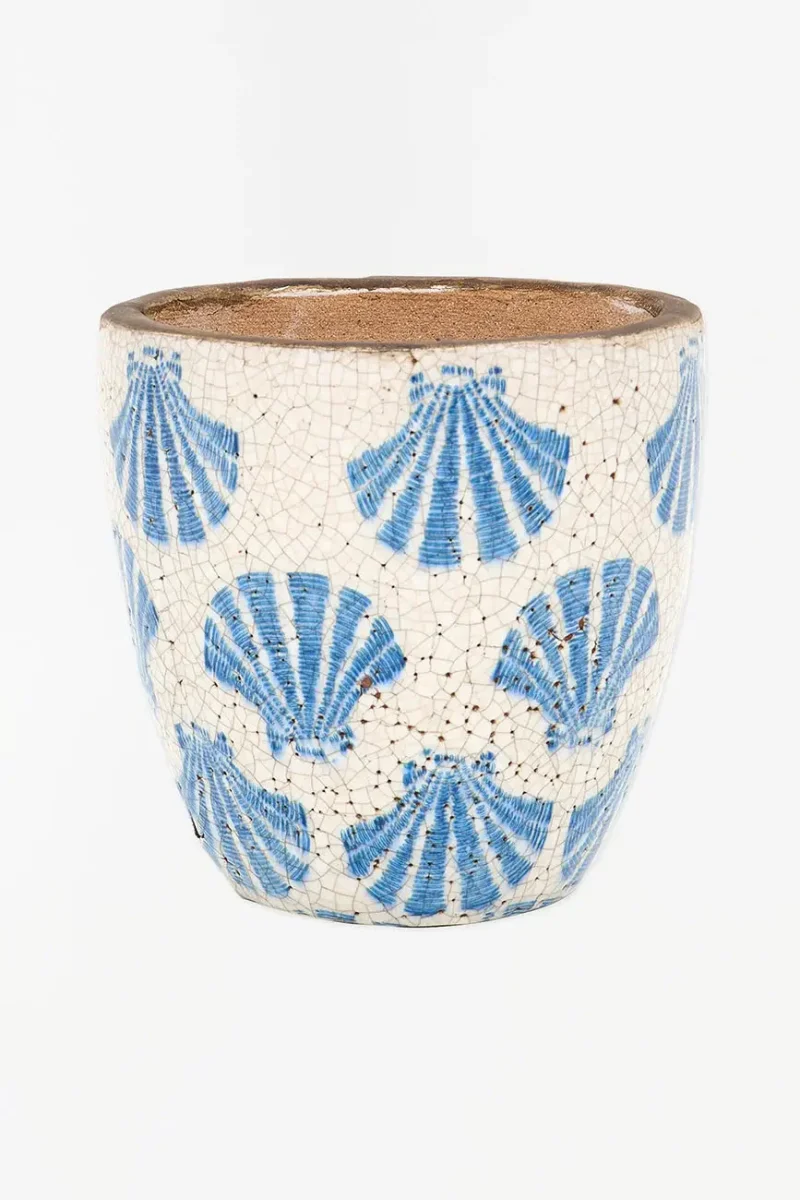 Tiesto pequeño de terracota con conchas azules