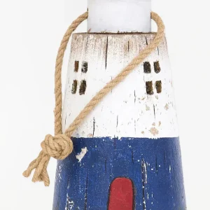 Tope de puerta grande de madera envejecida con forma de faro