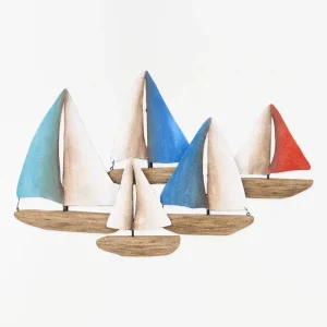 Veleros de madera y metal en colores para pared
