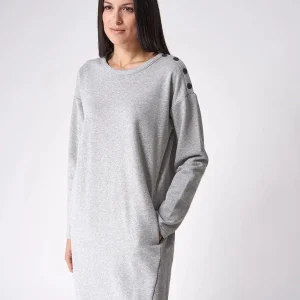 Vestido de algodón Terry y cuello ancho