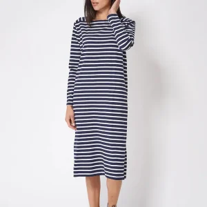 Vestido recto de algodón a rayas