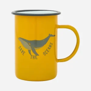 Taza esmaltada amarilla con ballena