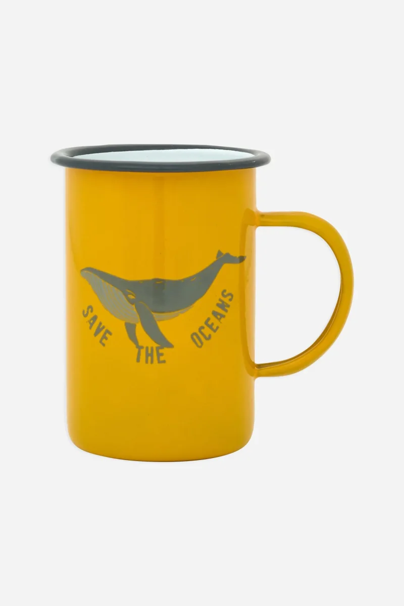 Taza esmaltada amarilla con ballena – Image 2