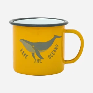 Taza esmaltada amarilla con ballena