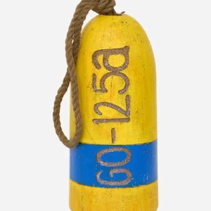 Boya decorativa amarilla y azul con cuerda