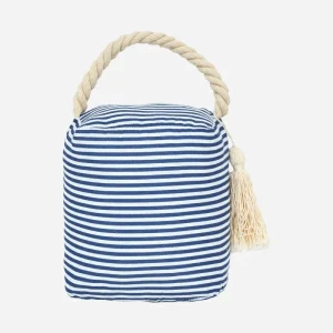 Tope de puerta a rayas con asa de cuerda