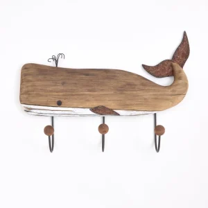 Perchero decorativo de ballena de madera