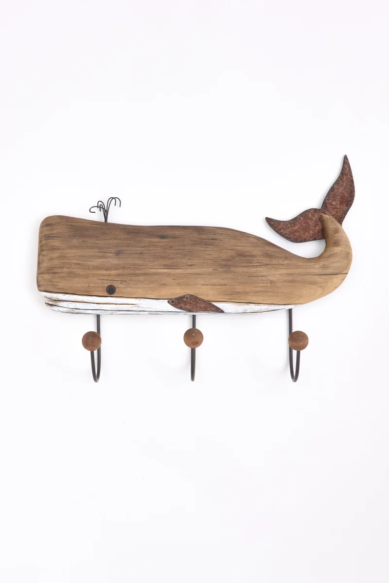 Perchero decorativo de ballena de madera