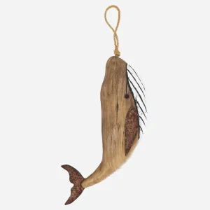 Colgante decorativo de ballena de madera