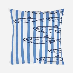 Cojín de algodón con peces y rayas