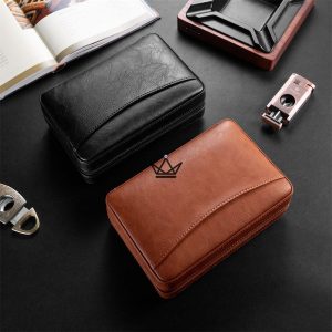 Pack Cave à cigare de voyage en cuir + Briquet - TISFA STYLE