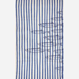 Alfombra de algodón con rayas y peces