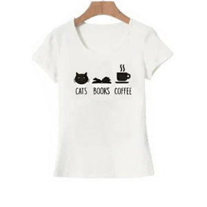 T-Shirt citation Cats Books Coffee