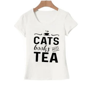 T-Shirt citation Cats Books & Tea