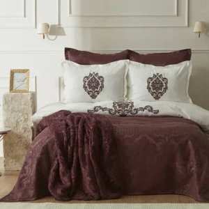 KARACA PARURE DE LIT TUGBA PRUNE 8 PIÈCES